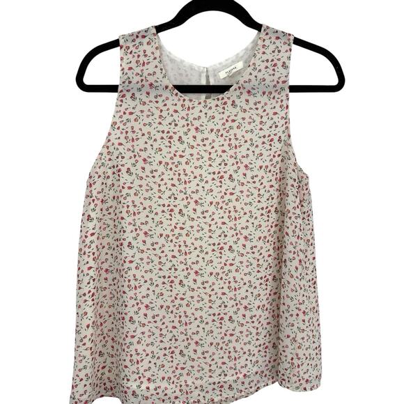 Pleione Sleeveless Top Size XS White Pink Ditsy Floral Pattern Chiffon - Picture 3 of 9